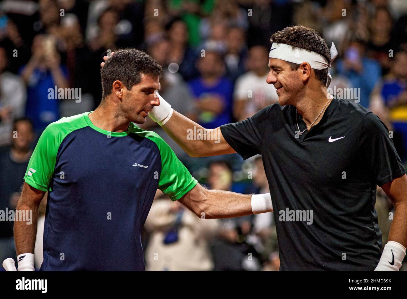 Buenos Aires, Capital Ferderal, Argentinien: 8. Februar 2022, Ciudad AutÃ³noma nach 965 Tagen Inaktivität und vier Operationen, der argentinische Tennisspieler, ehemalige Nummer 3 in der Welt, .Champion des Davis Cup 2016, der United States Open 2009 und Doppel-Olympiasieger (Silber in Rio de Janeiro 2016 und Bronze in London 2012) Juan MartÃ-n Del Potro, verloren bei seinem Debüt bei den Argentine Open gegen seinen Landsmann und Freund Federico Delbonis 6-1 und 6-3. Obwohl er es vermied, bei seinem Comeback seinen endgültigen Rücktritt bekannt zu geben, In der ersten Runde des ATP 250 .in Argentinien bei t Stockfoto