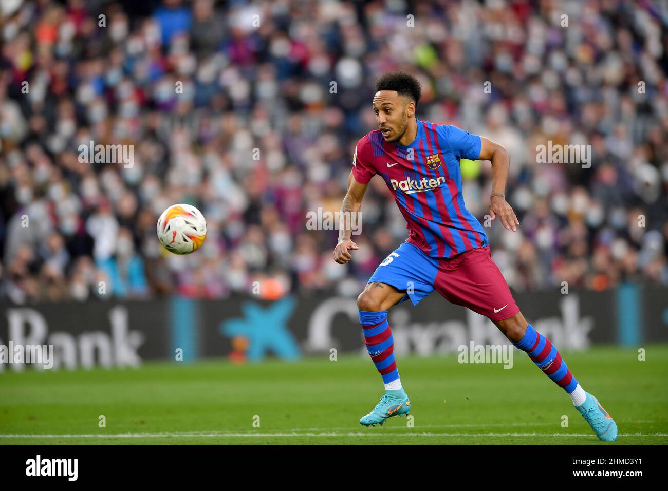 Pierre-Emerick Aubameyang (25) vom FC Barcelona während des 23-tägigen Spiels der Liga Santader zwischen dem FC Barcelona und Atletico de Madrid am 06. Februar 2022 im Camp Nou Stadium in Barcelona, Spanien. Stockfoto