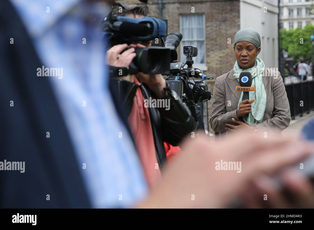 Ein Mitglied der ausländischen Medien berichtet in den Tagen nach dem Ergebnis des Referendums über das Brexit-Ergebnis. Stockfoto