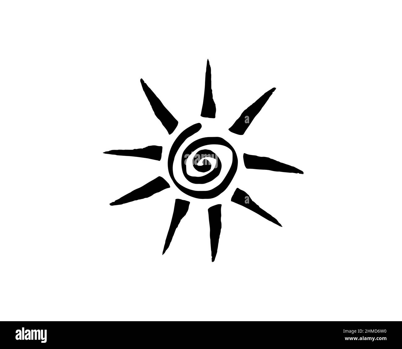 Schwarz Tribal Sonnenrad Sonnenrad Symbol Sonnenrad Zeichen. Sommersymbol. Das alte europäische esoterische Element. Logo Grafik Element spiralförmig. Vektor Stock Vektor