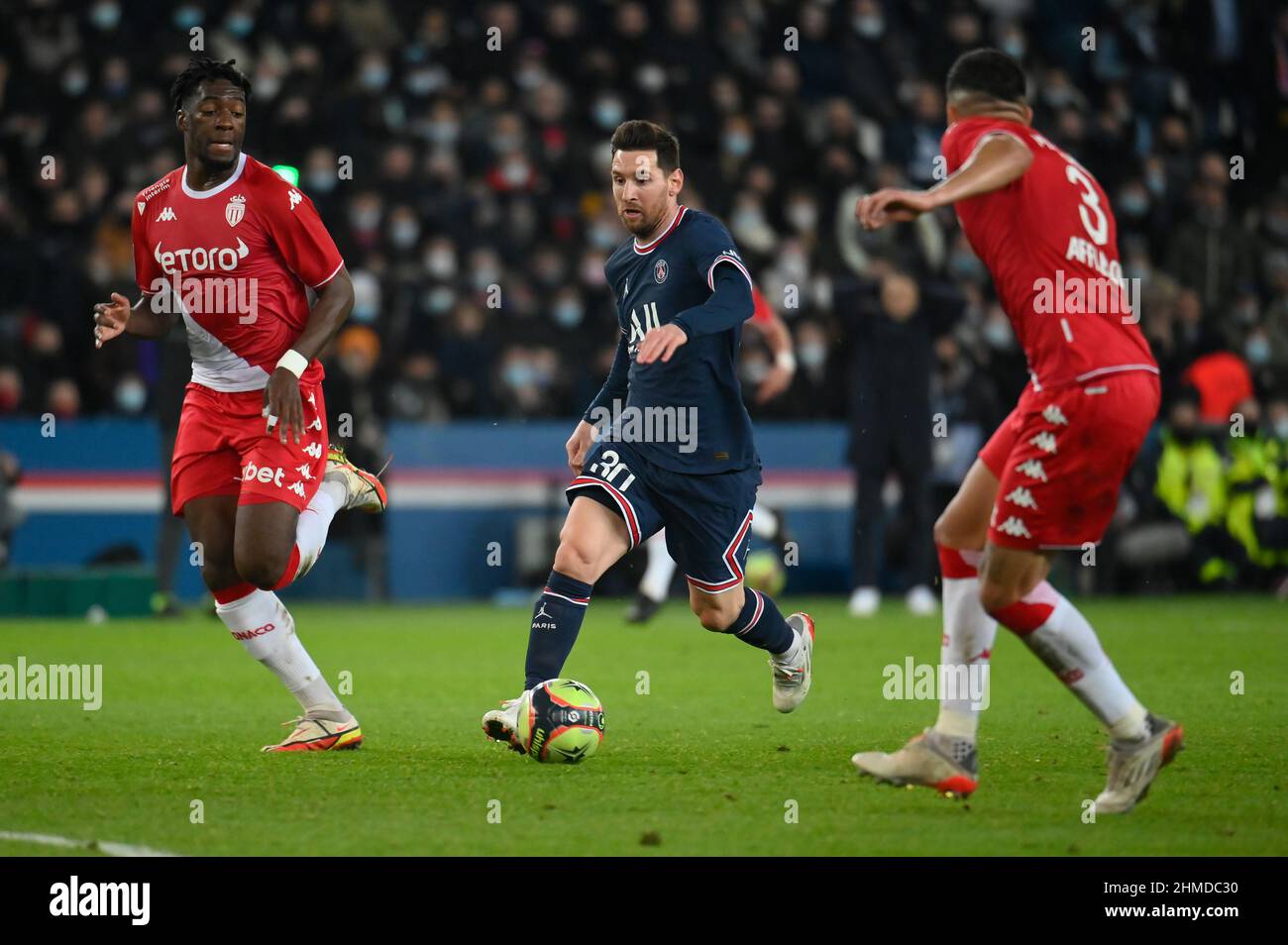 PSG - Monaco Lionel Messi während des Spiels PSG gegen AS Monaco im Parc des Princes, 12. Dezember 2021. Stockfoto
