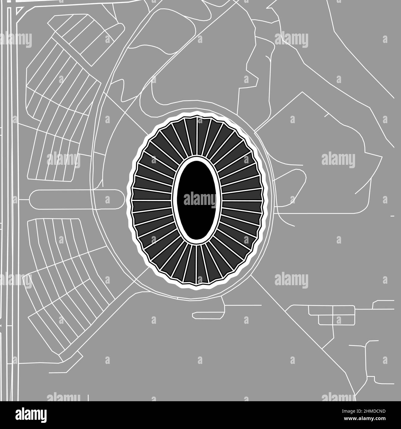 Kuala Lumpur, MLB-Baseballstadion, Vektorkarte. Die Baseballstatiumkarte wurde mit weißen Flächen und Linien für Hauptstraßen, Nebenstraßen, gezeichnet. Stock Vektor