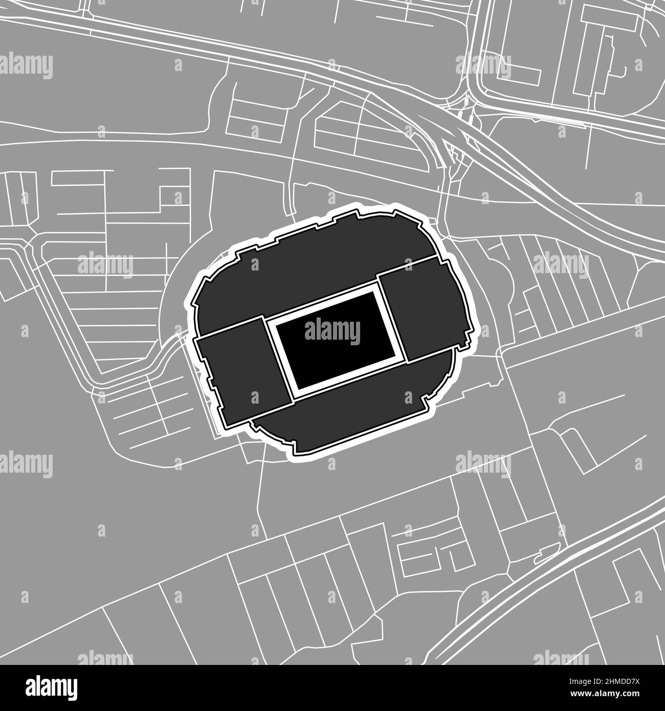Manchester, Baseballstadion MLB, Vektorkarte. Die Baseballstatiumkarte wurde mit weißen Flächen und Linien für Hauptstraßen, Nebenstraßen, gezeichnet. Stock Vektor