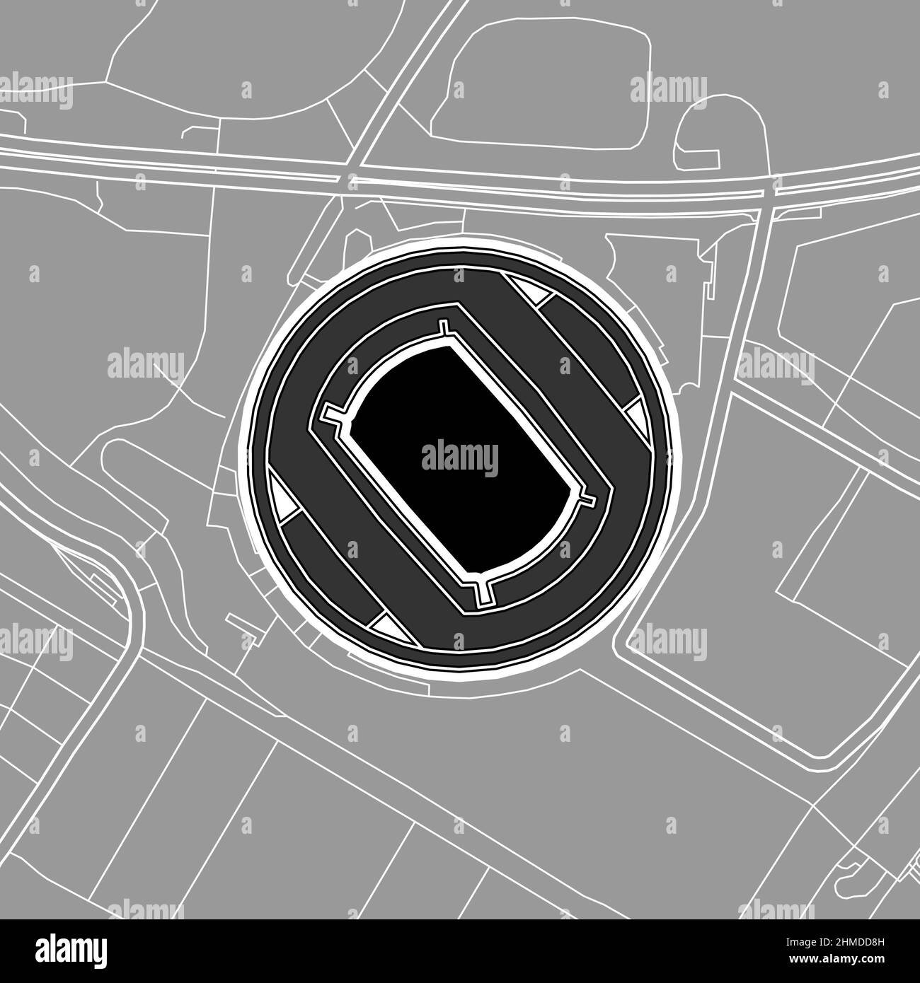 Yokohama, MLB-Baseballstadion, Vektorkarte. Die Baseballstatiumkarte wurde mit weißen Flächen und Linien für Hauptstraßen, Nebenstraßen, gezeichnet. Stock Vektor