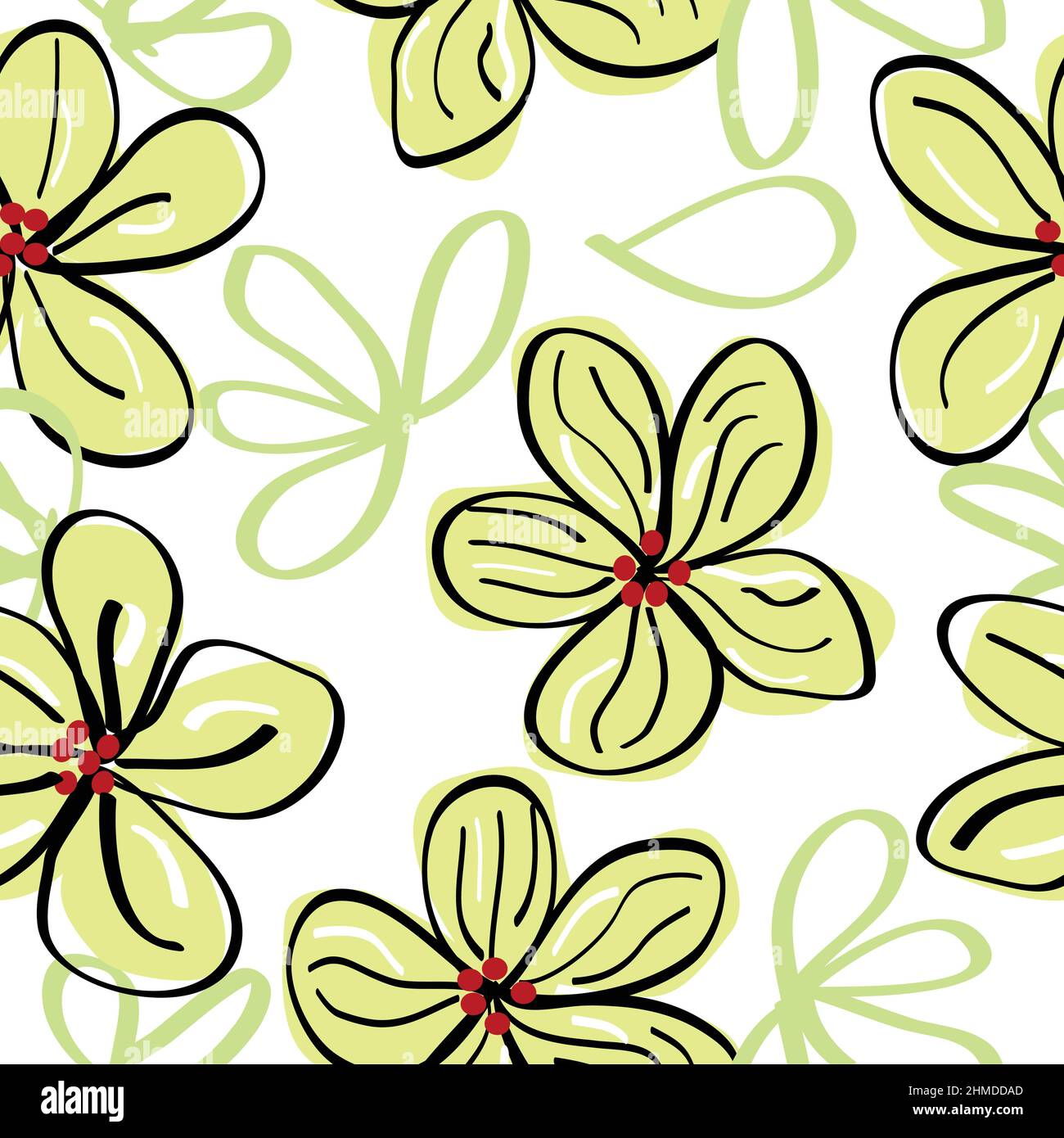 Grüner Vektor nahtloses Muster der abstrakten Blume. Handgezeichnete Formen und Linienkunst Konturzeichnung, botanisches Element. Stock Vektor