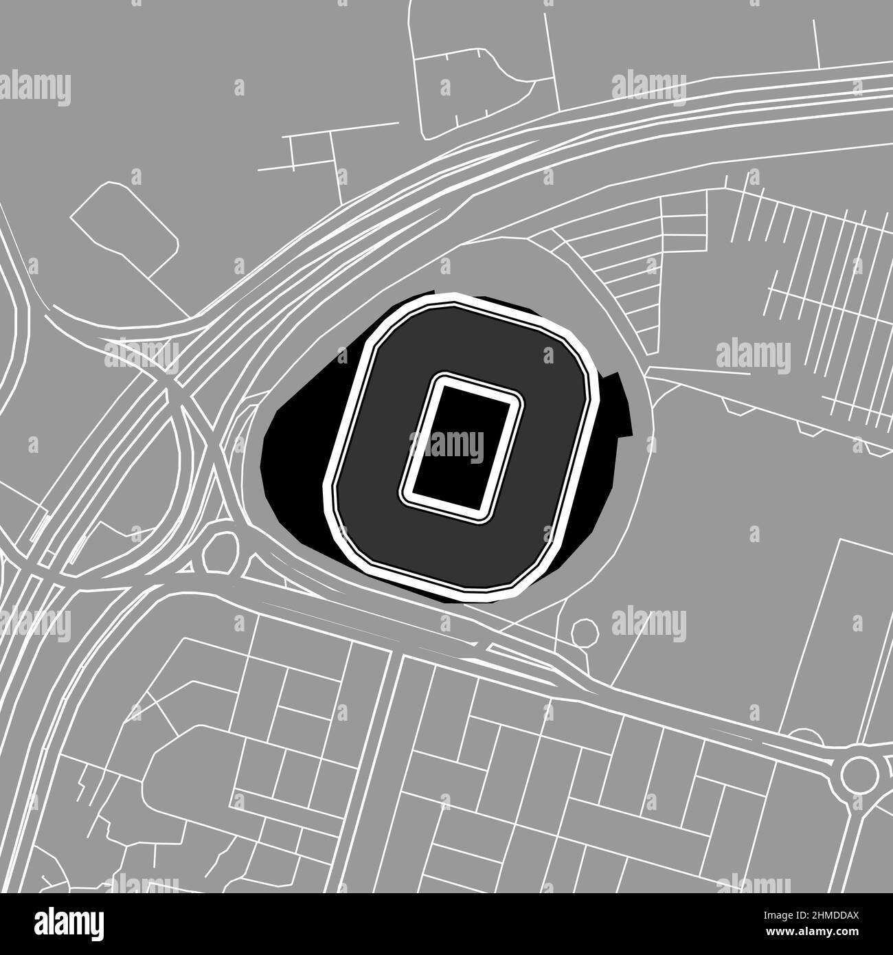 Porto-Eger, MLB-Baseballstadion, Vektorkarte. Die Baseballstatiumkarte wurde mit weißen Flächen und Linien für Hauptstraßen, Nebenstraßen, gezeichnet. Stock Vektor