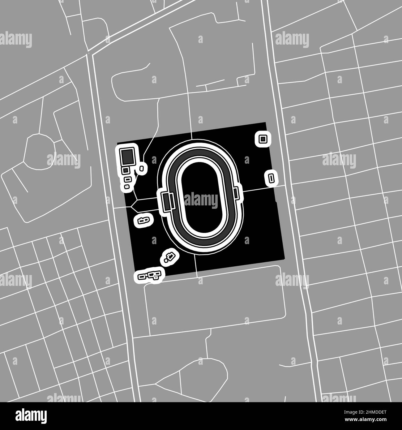 Mogadischu, MLB-Baseballstadion, Vektorkarte. Die Baseballstatiumkarte wurde mit weißen Flächen und Linien für Hauptstraßen, Nebenstraßen, gezeichnet. Stock Vektor