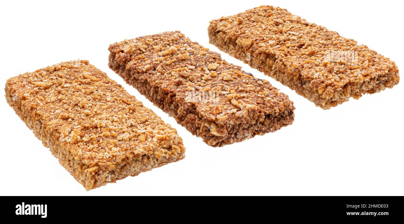 Müsliriegel isoliert auf weißem Hintergrund Stockfoto