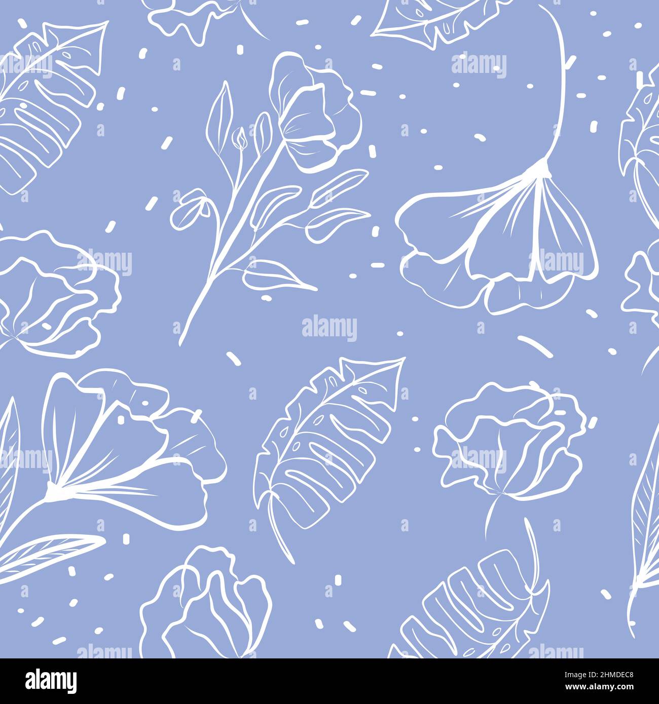 Vektor nahtlose Muster von Hand zeichnen tropische Blätter und Blumen. Botany hellen Hintergrund, Dschungel Tapete. Stock Vektor