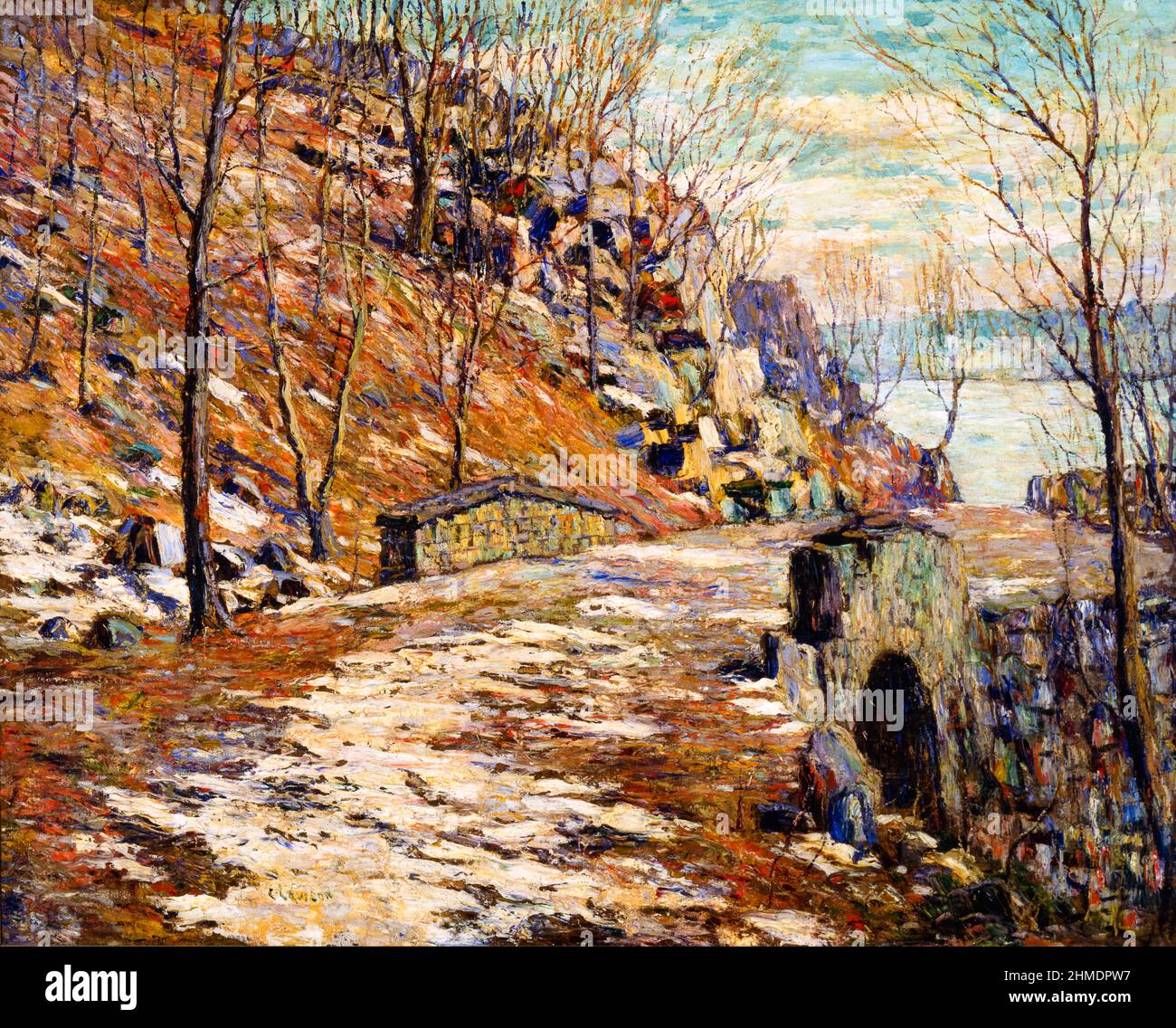 Road Down the Palisades, Landschaftsmalerei von Ernest Lawson, um 1911 Stockfoto
