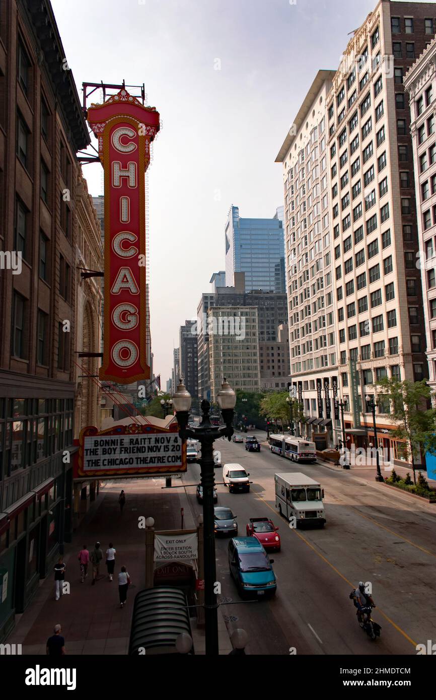 Chicago Theatre Sign, 175 North State Street Chicago, Illinois Stockfoto