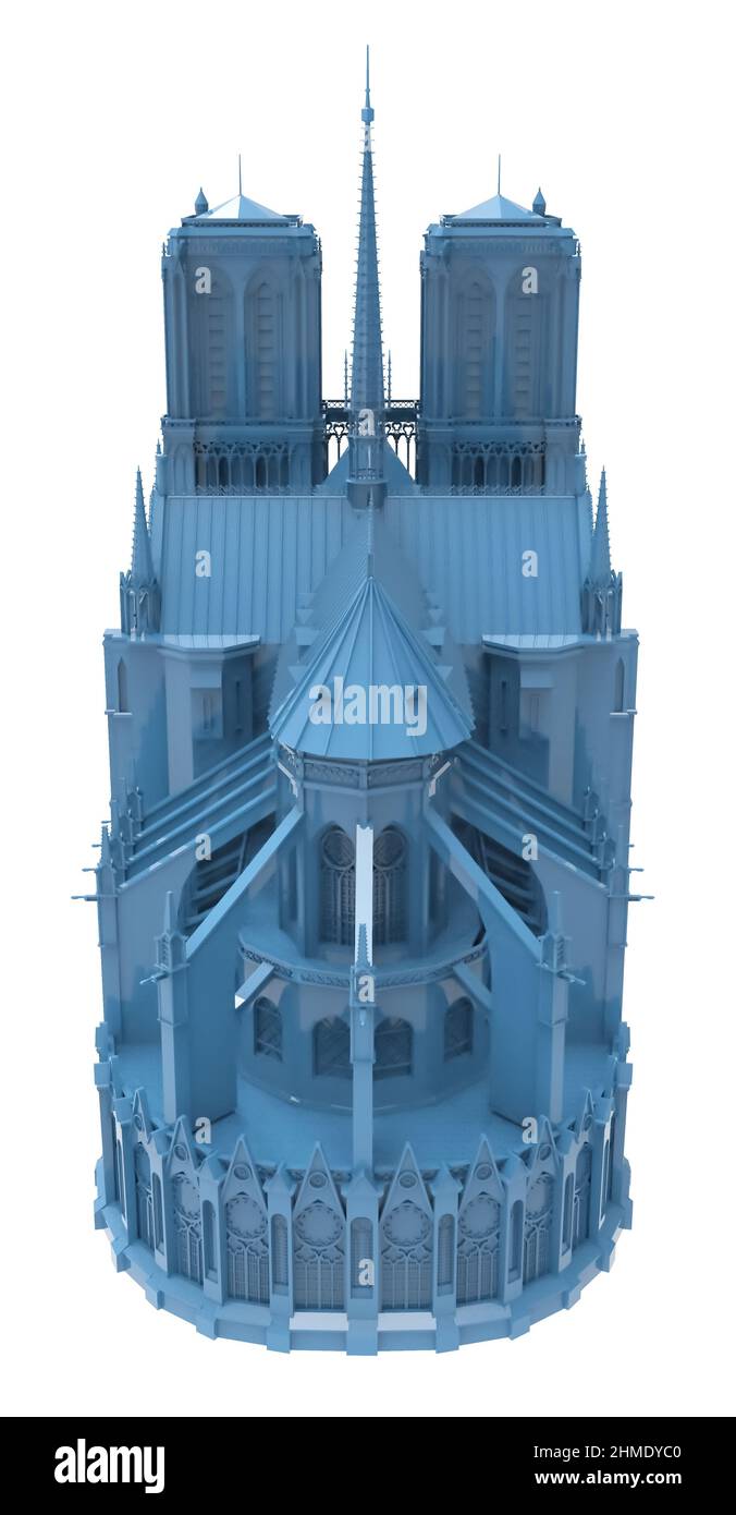 Farbenfrohe Illustration der Kathedrale Notre Dame (Paris, Frankreich). Wahrzeichen von Paris. 3D Stockfoto
