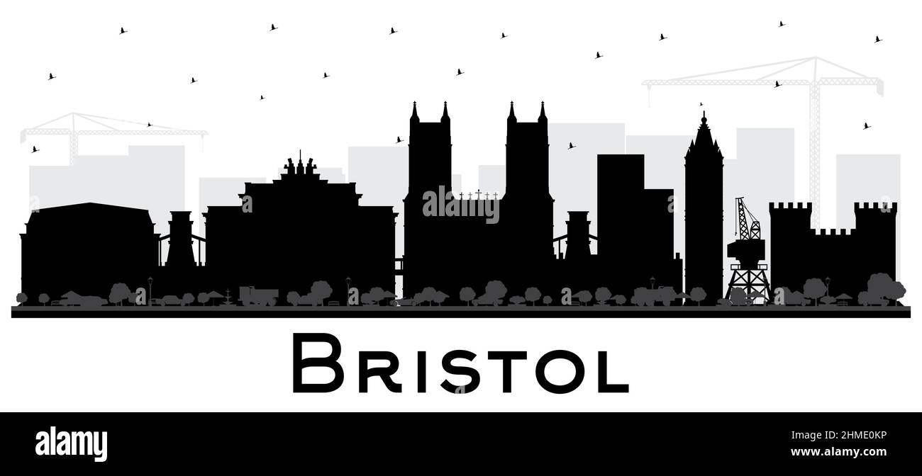 Bristol UK City Skyline Silhouette mit schwarzen Gebäuden isoliert auf Weiß. Vektorgrafik. Bristol England Stadtbild mit Wahrzeichen. Business-Tra Stock Vektor