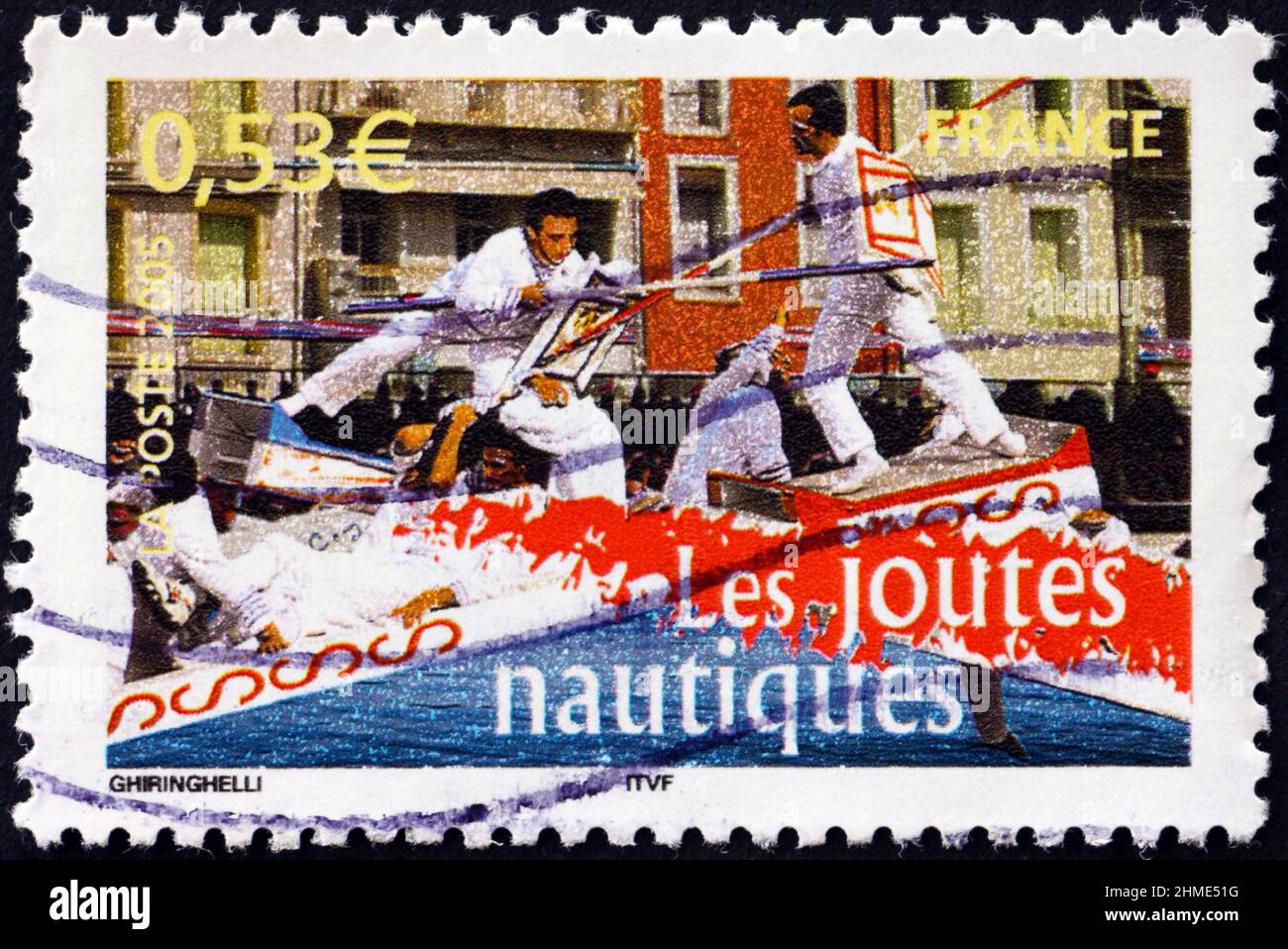 FRANKREICH - UM 2005: Eine in Frankreich gedruckte Briefmarke zeigt nautischen Jausting, Aspekt des Lebens, um 2005 Stockfoto