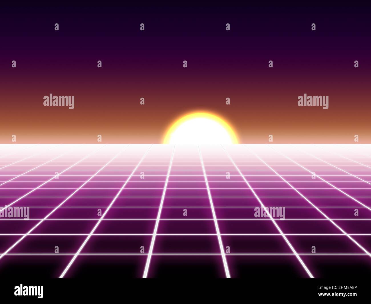 Synthwave Retro 80er Video Grid Glow Laser Sunset Stockfoto