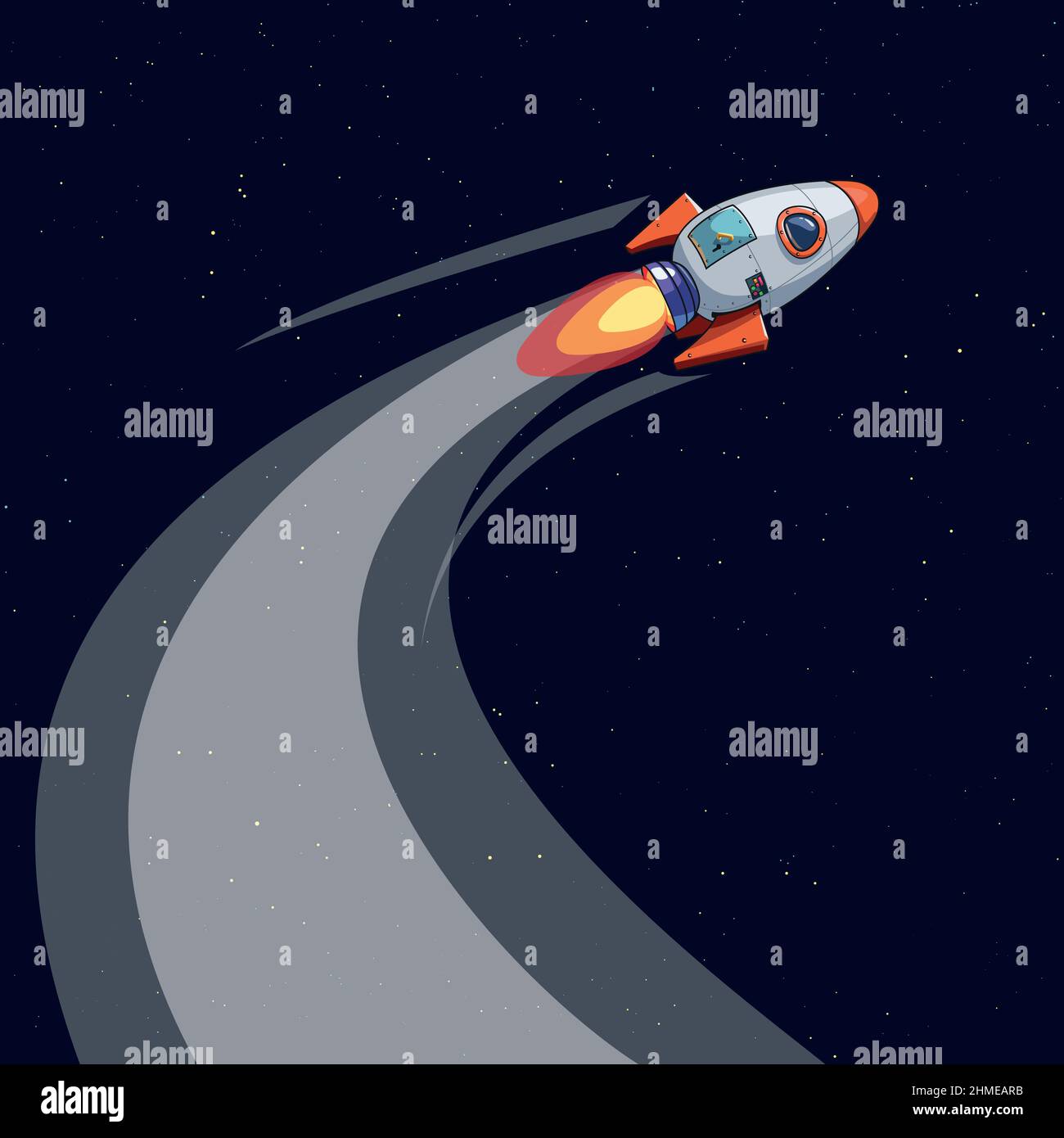 Cartoon-Stil Weltraumrakete fliegen im Weltraum Stock Vektor