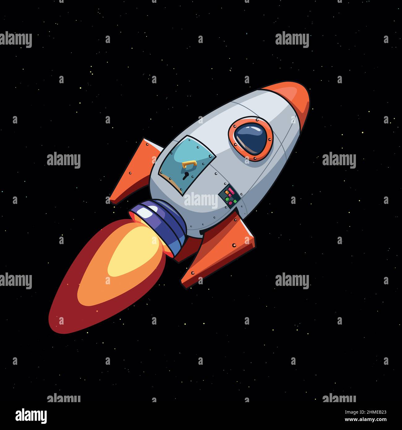 Fliegende Cartoon Design Space Rakete Nahansicht Stock Vektor