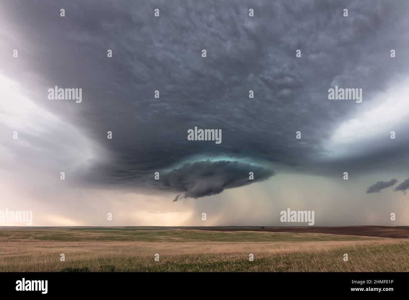 Dramatische Wolken eines supercell-Sturms über einem Feld in der Nähe von Sidney, Montana, USA Stockfoto