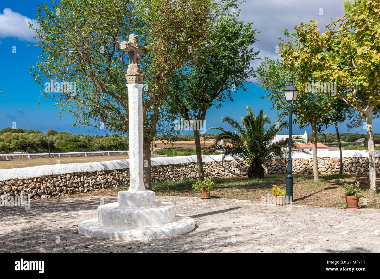 Kreuz, Kirche Ermita de Sant Joan de Missa, Menorca, Balearen, Spanien Stockfoto