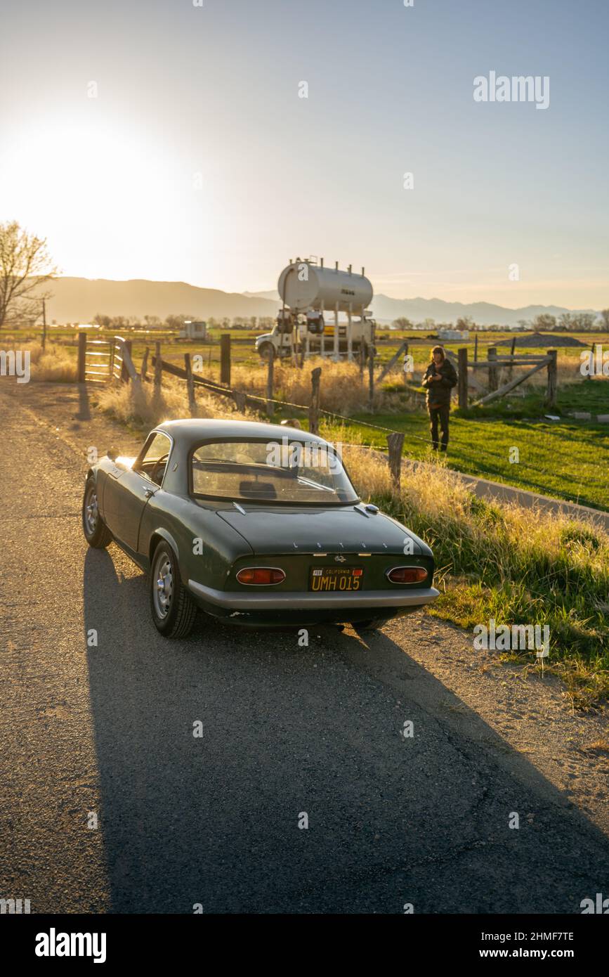 Vintage British Sports Car in British Racing Green - Berge Stockfoto