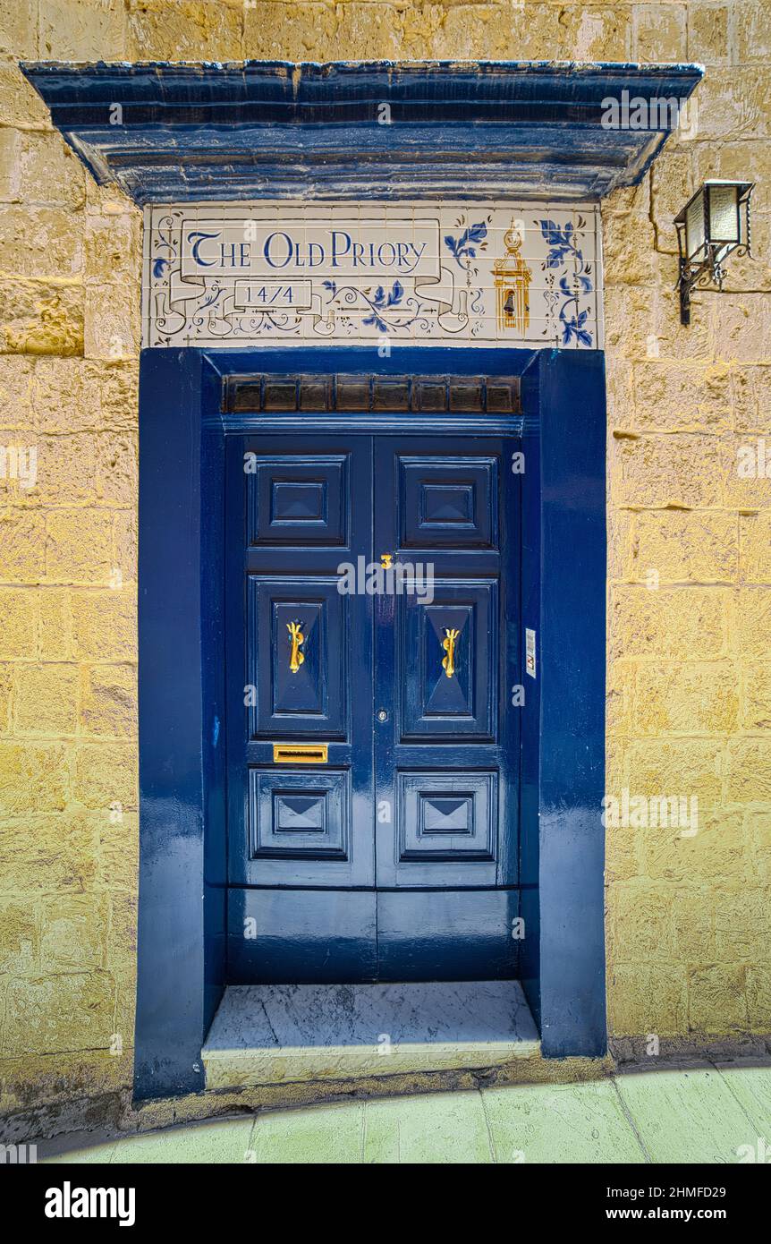 Eingang zum Alten Priorat in Mdina Stockfoto