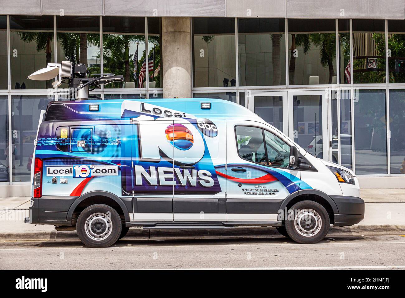Miami Beach Florida, Media-Van-Fahrzeug, Satellitenschüssel mobil, ABC News lokalen TV-Sender Stockfoto
