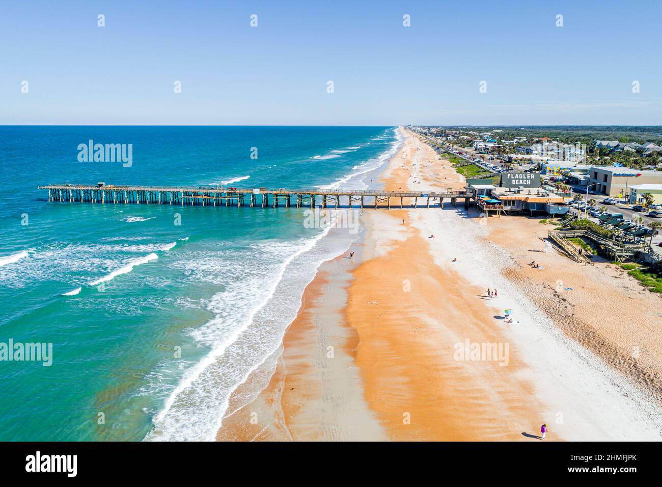 Flagler Beach Florida, Pier Wasser Atlantischer Ozean, Luftaufnahme von oben über dem Sand öffentlich Stockfoto