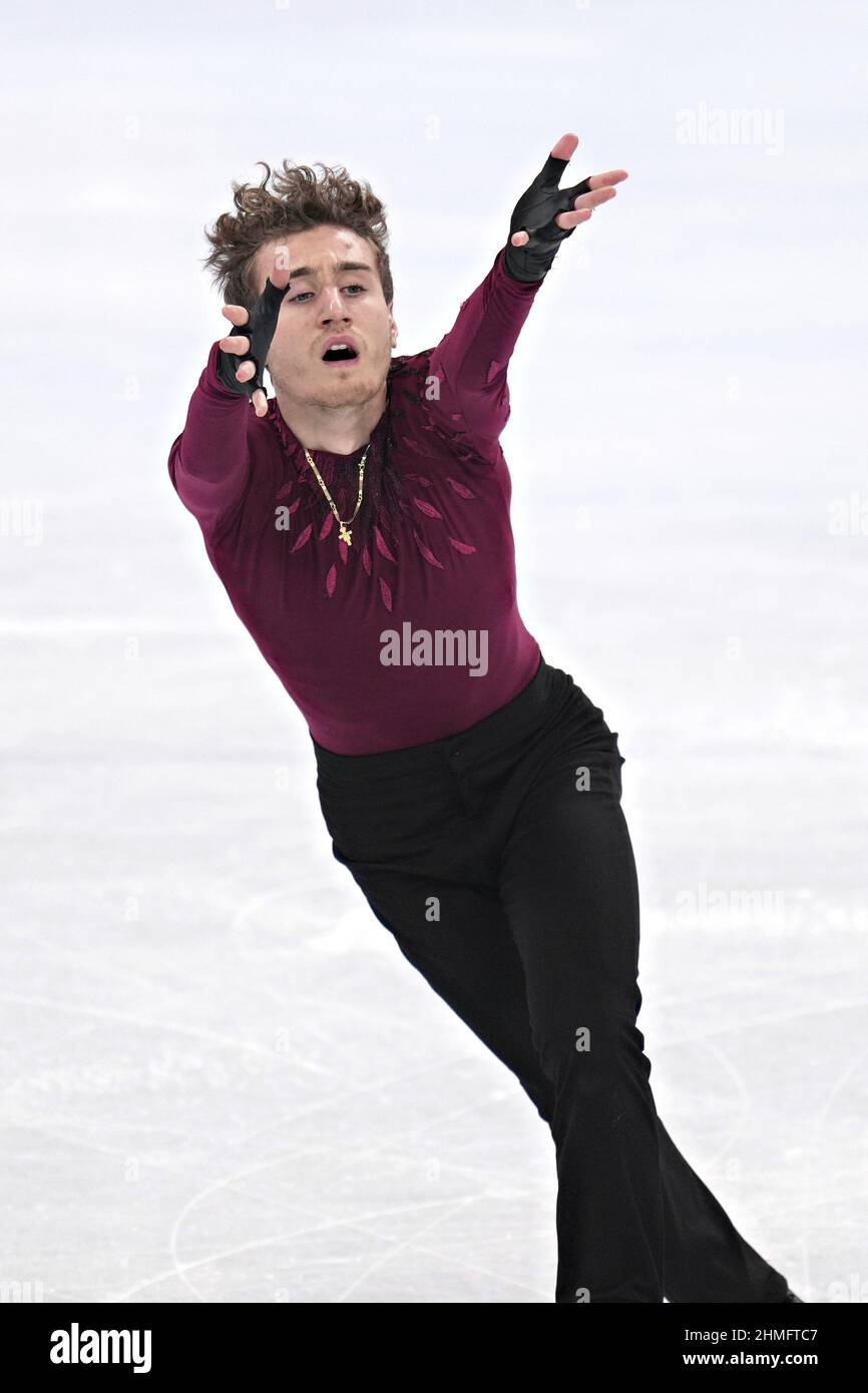 Peking, China. 10th. Februar 2022. Matteo Rizzo aus Italien tritt bei den Olympischen Winterspielen 2022 in Peking am Donnerstag, den 10. Februar 2022, beim Einzelfigure-Skating-Wettbewerb der Männer im Capital Indoor Stadium auf. Rizzo erzielte eine 158,90. Foto von Richard Ellis/UPI Credit: UPI/Alamy Live News Stockfoto