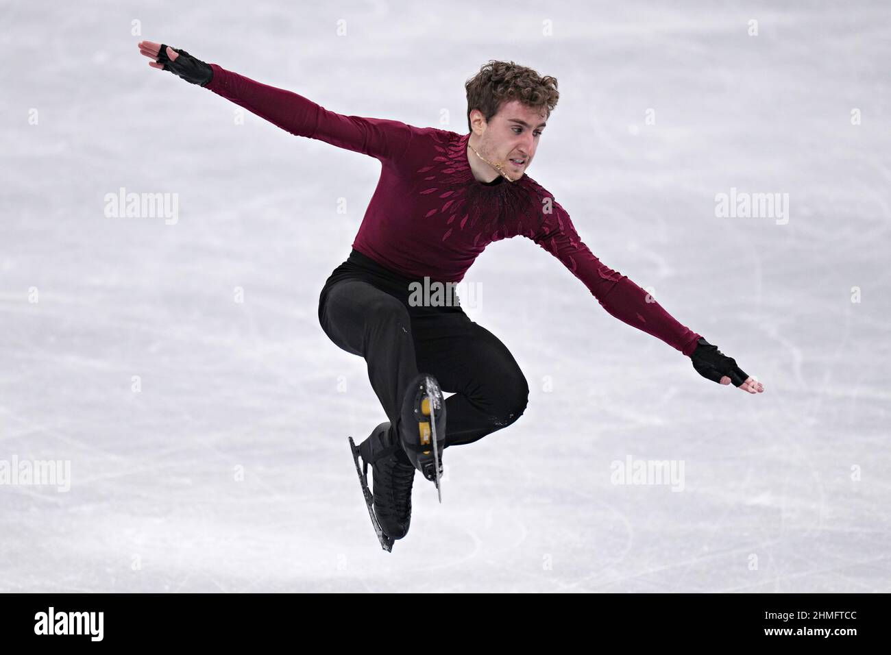 Peking, China. 10th. Februar 2022. Matteo Rizzo aus Italien tritt bei den Olympischen Winterspielen 2022 in Peking am Donnerstag, den 10. Februar 2022, beim Einzelfigure-Skating-Wettbewerb der Männer im Capital Indoor Stadium auf. Rizzo erzielte eine 158,90. Foto von Richard Ellis/UPI Credit: UPI/Alamy Live News Stockfoto