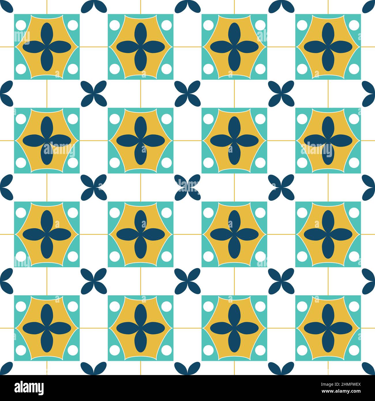 Quadrate mit stilisierten ovalen Blüten. Muster mit einfachen geometrischen Formen. Stock Vektor