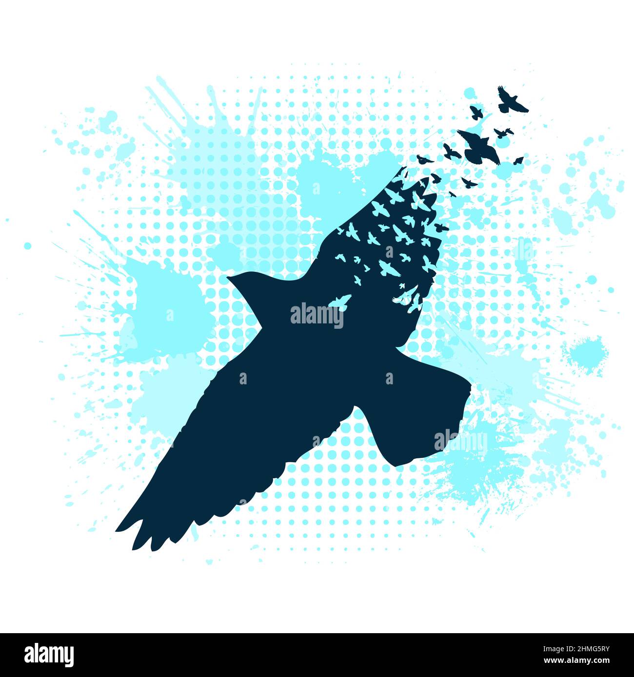 Ein Schwarm blauer Vögel. Abstraktes Mosaik fliegender Vogel. Vektorgrafik Stock Vektor