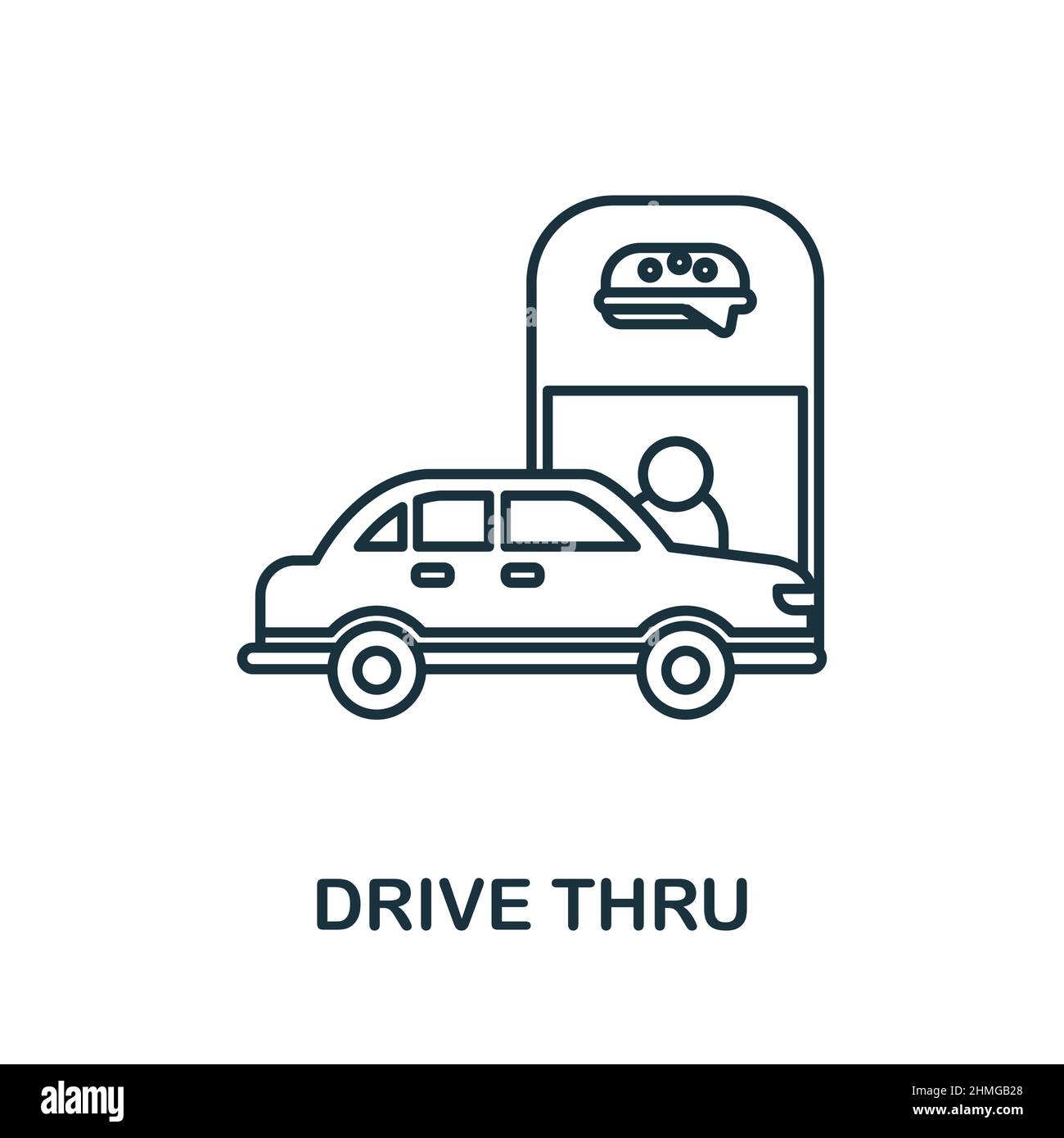 Drive-Thru-Symbol. Linienelement aus Take Away-Sammlung. Lineares Drive-Thru-Symbol für Webdesign, Infografiken und mehr. Stock Vektor