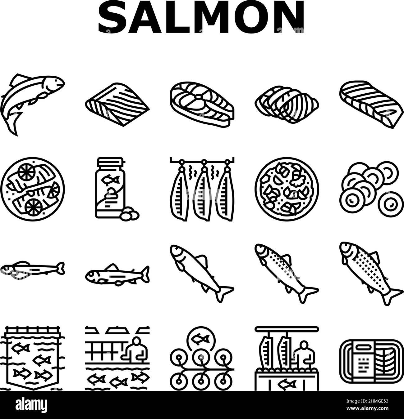 Lachs Fish Delicious Seafood Icons Set Vektor Stock Vektor