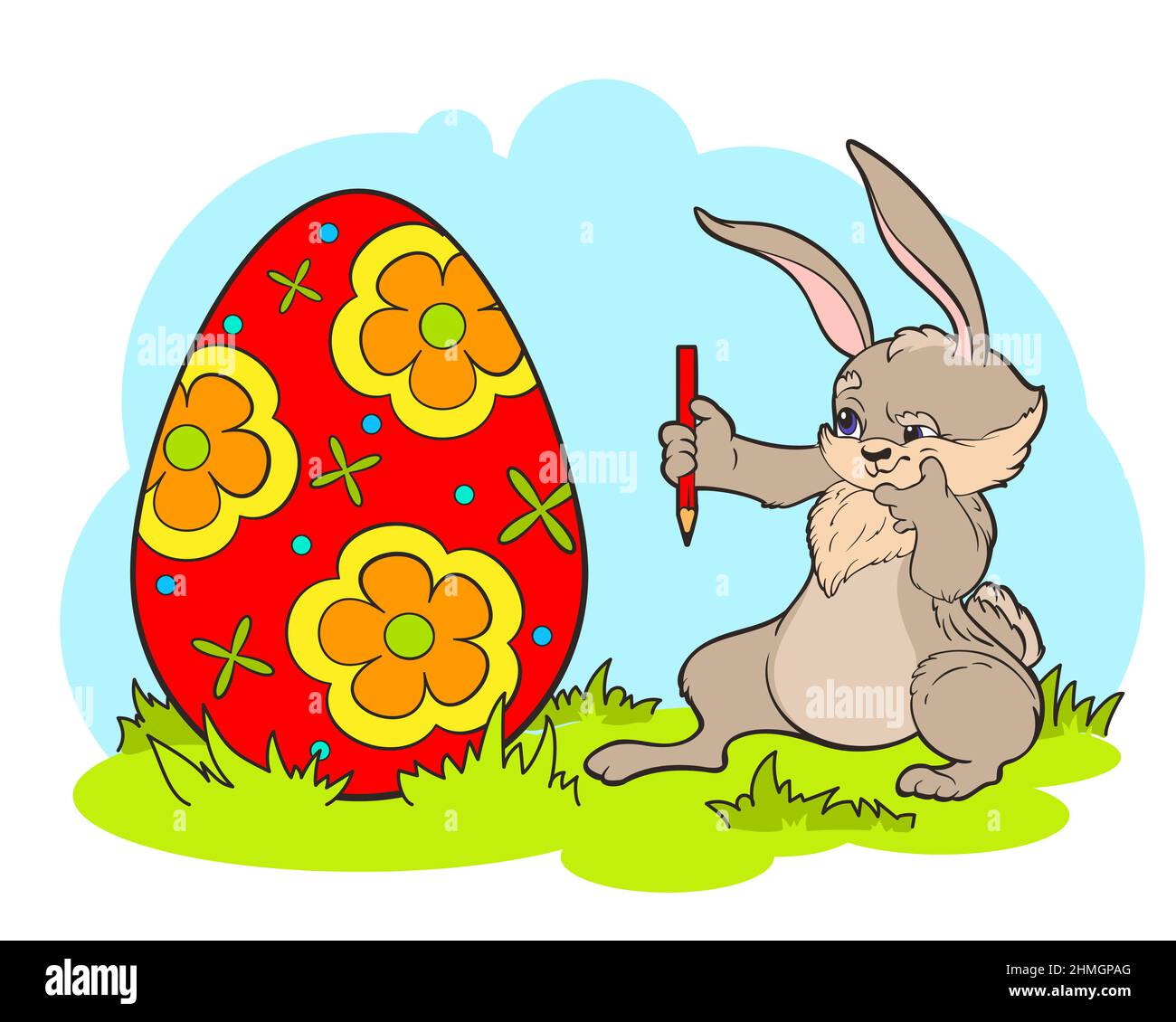  Osterhase Künstler mit einem Bleistift markiert die Zeichnung auf dem 