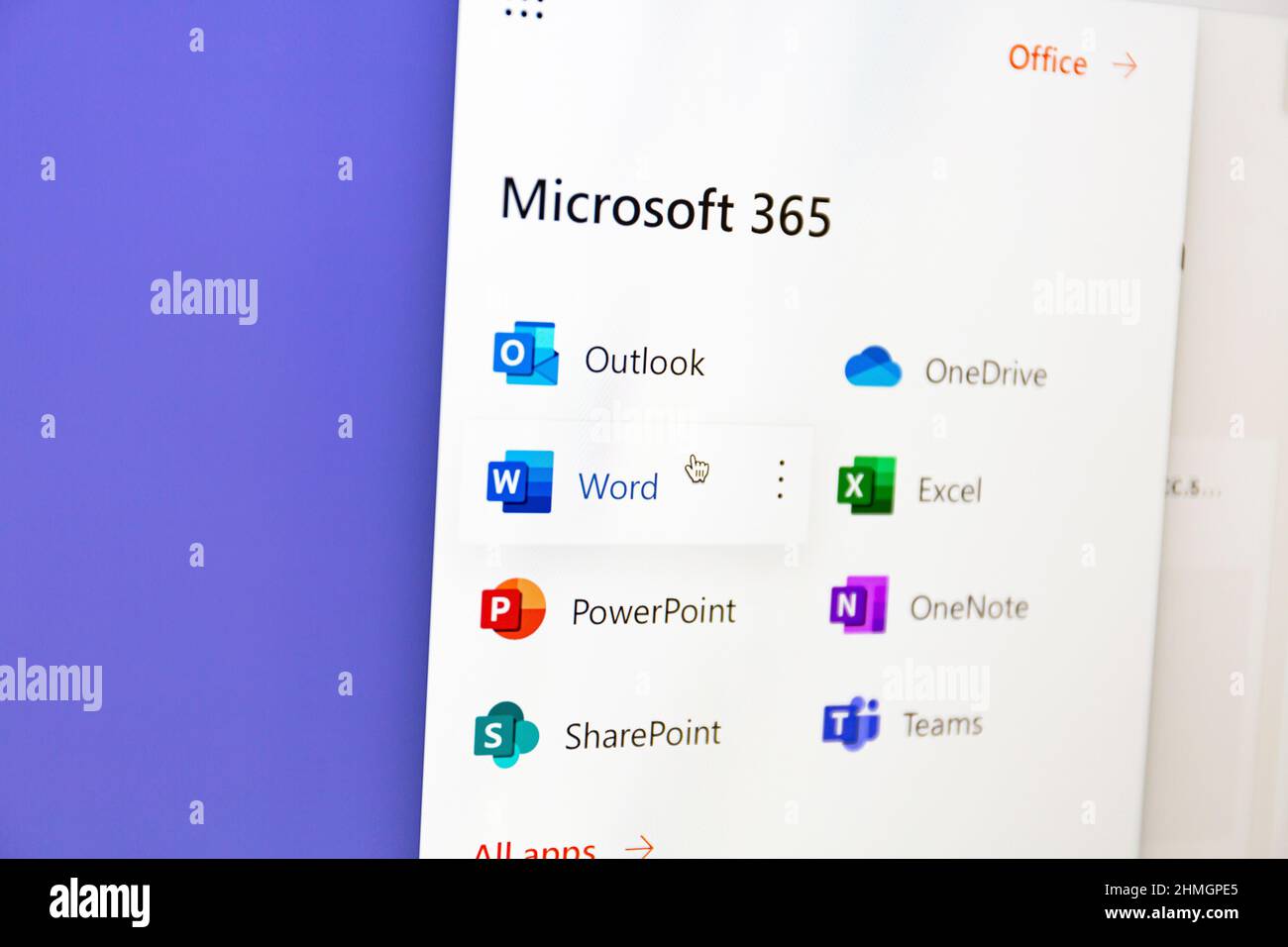 Ostersund, Schweden - 17. Januar 2022: Microsoft 365 Web-Apps auf einem Computerbildschirm. Microsoft Office ist eine Office-Suite, die von Microsoft erstellt wurde Stockfoto