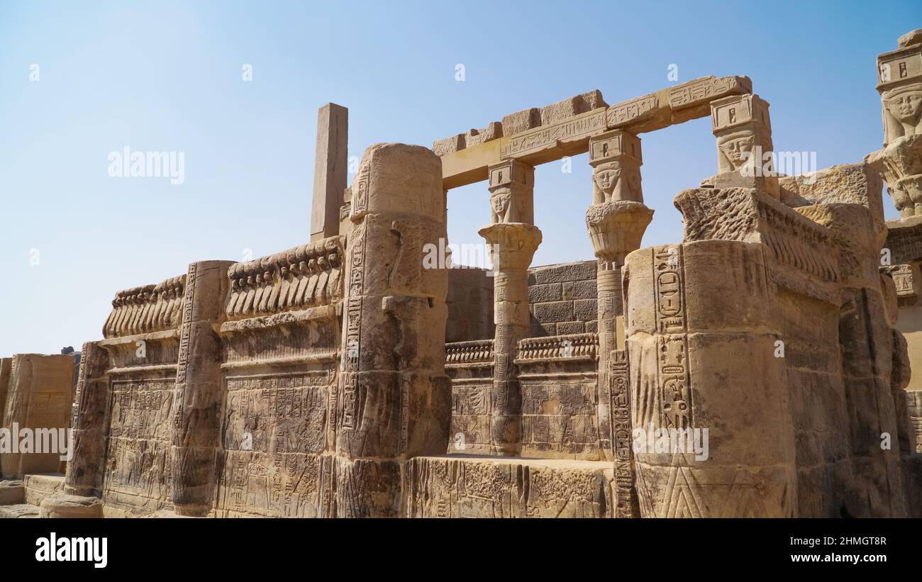 Philae Temple Complex. Tempel Der Isis. Philae, Agilkia Island, Assuan Ägypten. Stockfoto