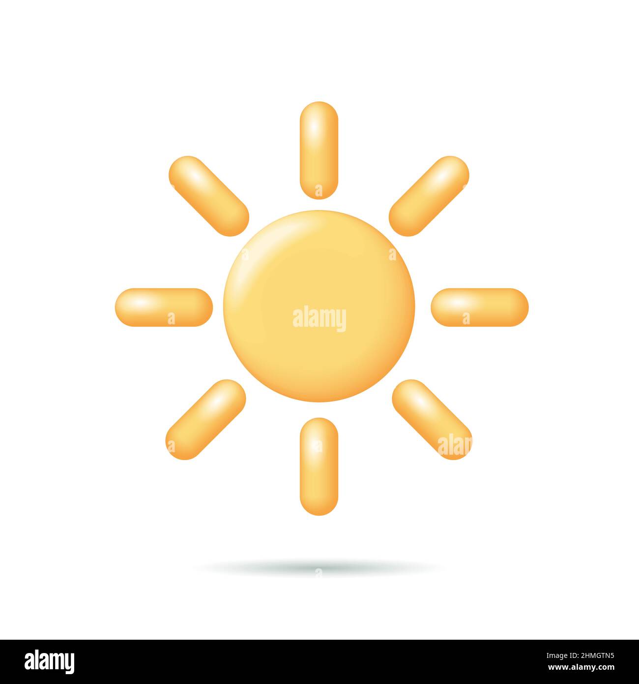 3D Sonnensymbol. Mobile Element Sunny travel Sommerlogo. Sonnenschutzcreme-Symbol spf-Taste gelb Strahlen glühende Vektor-Illustration Stock Vektor