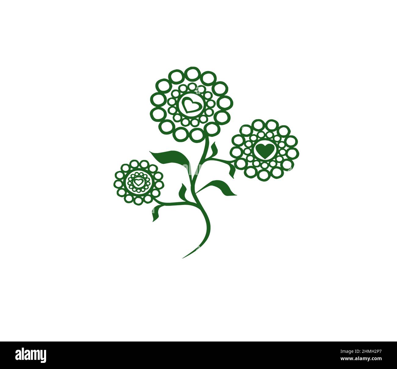 Blumensilhouette Ikonen Herzen blühen Stockfoto