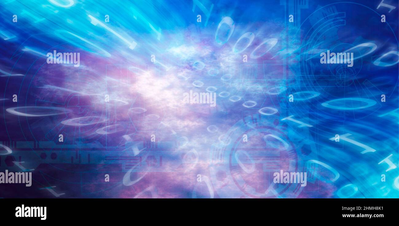 Binärer abstrakter Hintergrund, Quantencomputing-Konzept Stockfoto