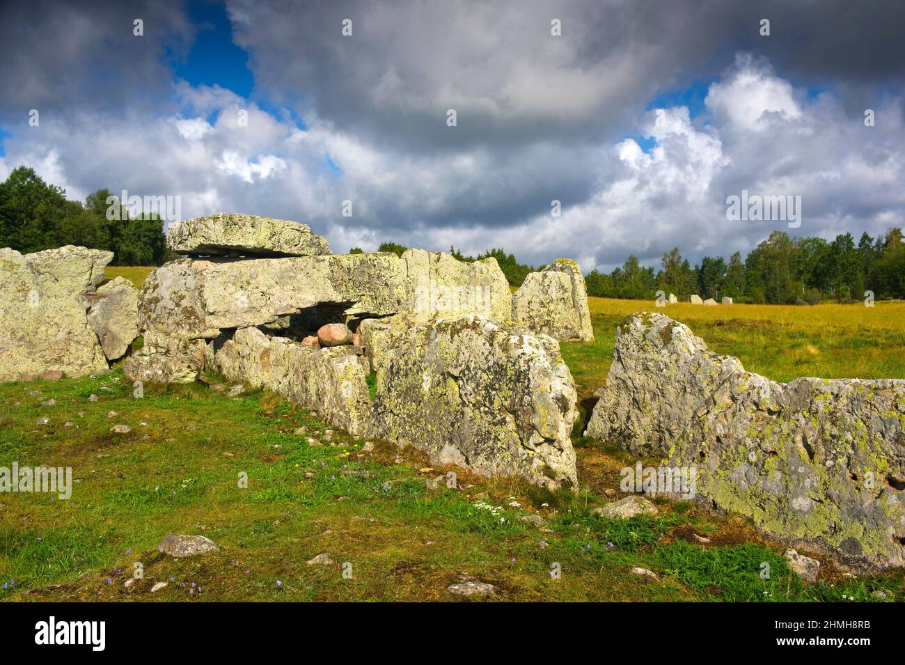 Europa, Schweden, Mittelschweden, Västergötland, Falköping, Ekornavallen-Grabstätte aus der Jungsteinzeit, Bronze- und Eisenzeit, Durchgangsgrab 'Girommen' (Ofen der Riesin) Stockfoto