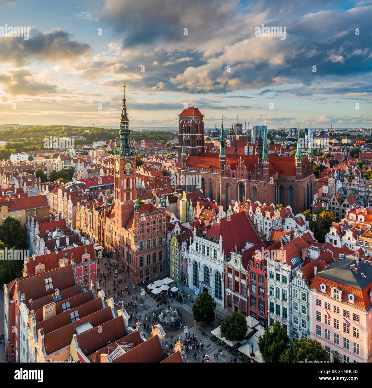 Luftbild Stadtbild Blick auf die Altstadt mit schönen bunten Gebäuden in Danzig, Polen Stockfoto