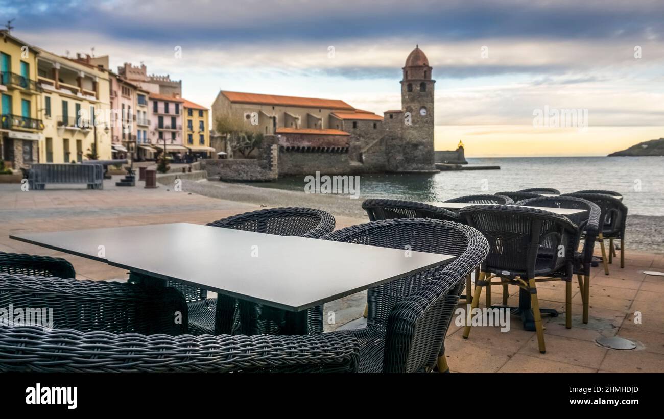 ANSA de la Baleta in Collioure. Die Kirche Notre Dames des Anges wurde Ende des 17. Jahrhunderts erbaut. Monument historique. Stockfoto