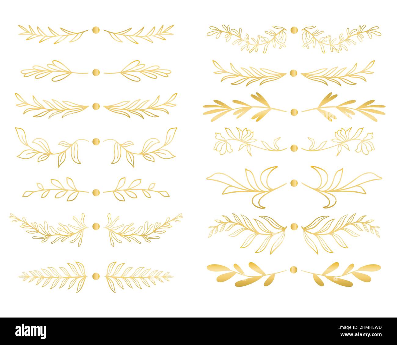 Satz goldener botanischer Textteiler Stock Vektor