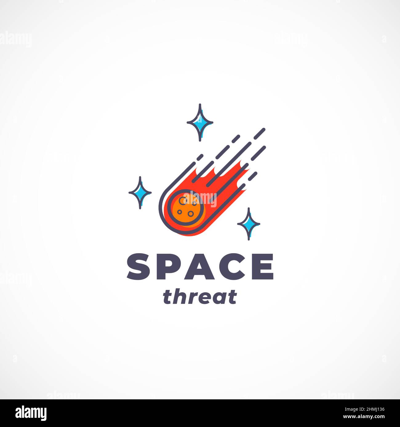 Space Threat Abstract Vector Sign, Symbol, Logo Template. Skizzieren Sie außerirdische Meteor-Kometen-Silhouette mit moderner Typografie. Science Fiction Stock Vektor