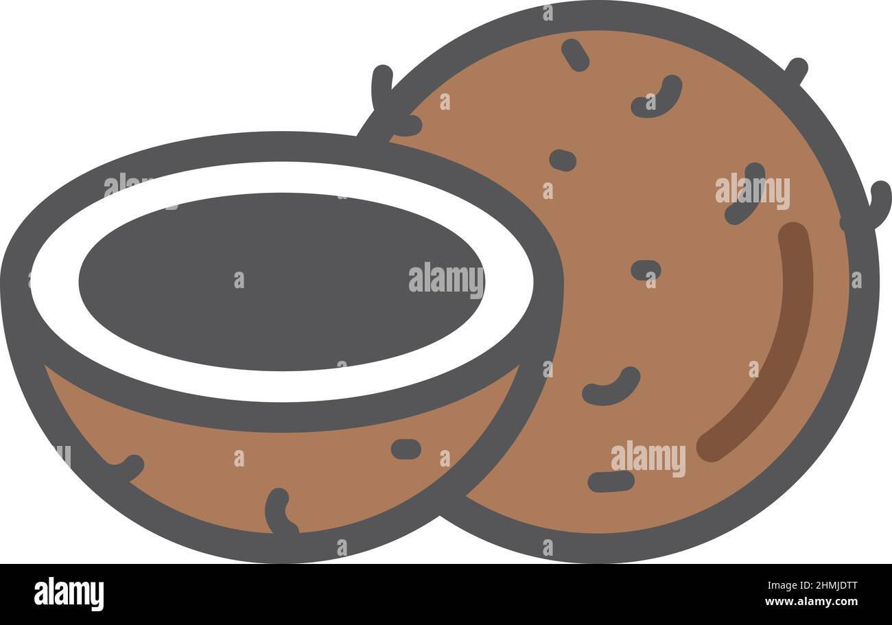 Kokosnuss-Ikone. Tropische braune Nuss mit Milch innen Stock Vektor