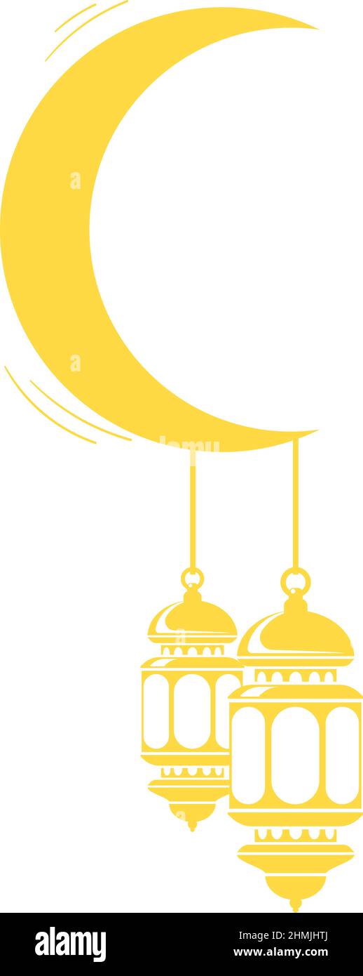 Mondsichel mit dekorativen Laternen. Klassisches Nachtsymbol Stock Vektor