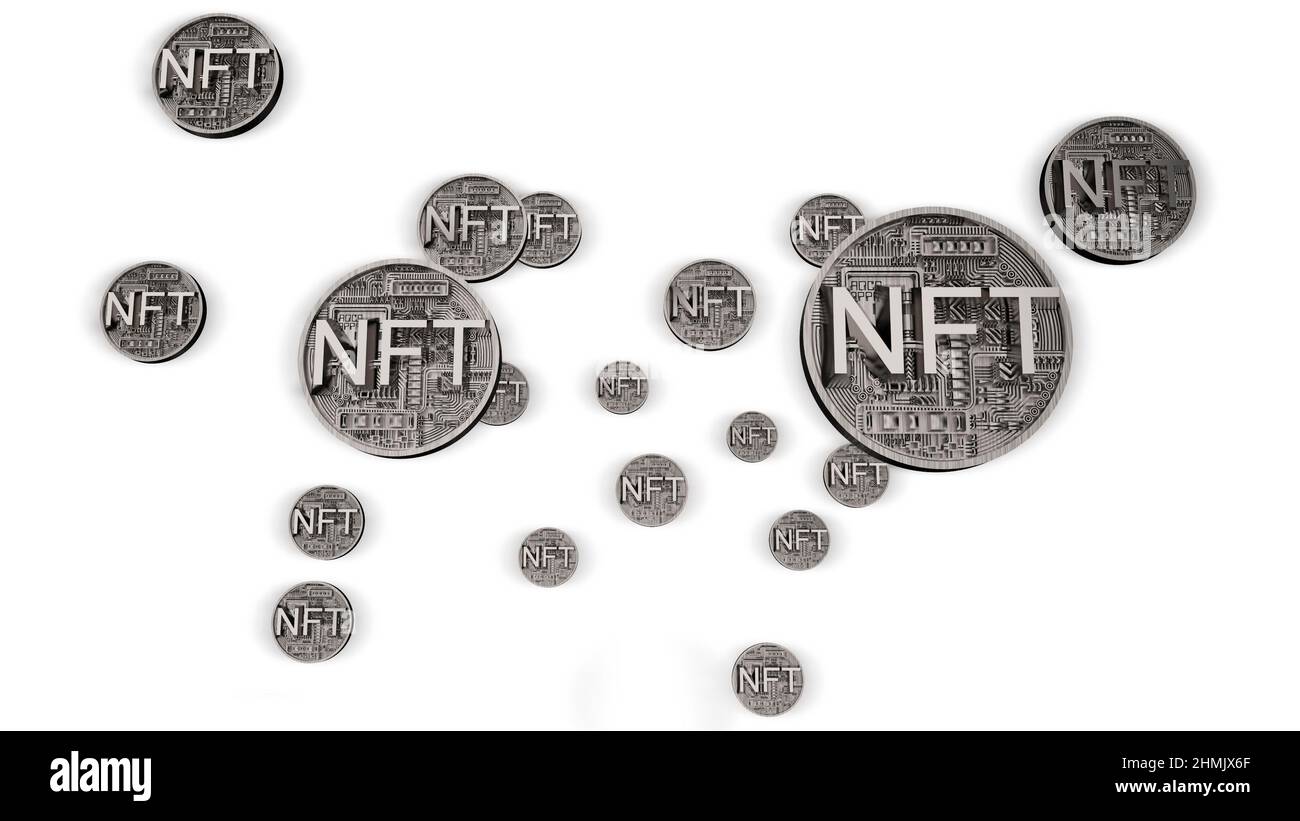 NFT nicht fungible Token Scrypto Art auf farbenfrohem abstrakten Hintergrund. Zahlen Sie für einzigartige Sammlerstücke in Spielen oder Kunst. 3D Render NFT Crypto Art Collectibles Stockfoto NFT nicht fungible Token Scrypto Art auf farbenfrohem abstrakten Hintergrund. Zahlen Sie für einzigartige Sammlerstücke in Spielen oder Kunst. 3D Render NFT Crypto Art Collectibles Stockfoto