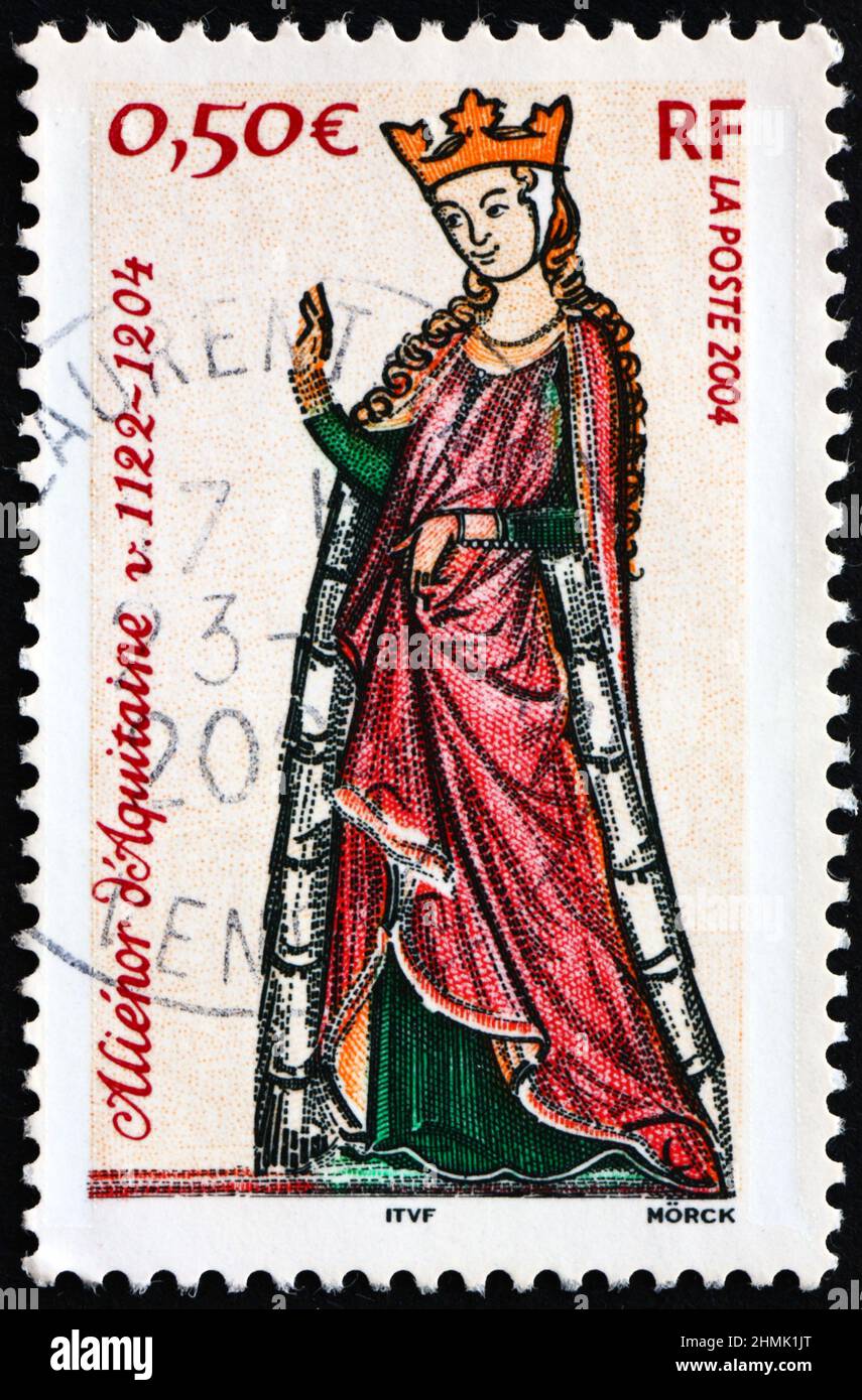 FRANKREICH - UM 2004: Eine in Frankreich gedruckte Briefmarke zeigt Königin Eleanor von Aquitanien (1122-1204), die Königin von Frankreich und England war, um 2004 Stockfoto