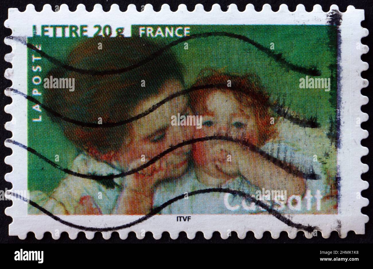 FRANKREICH - UM 2006: Eine in Frankreich gedruckte Briefmarke zeigt Mutter und Kind, Gemälde von Mary Cassatt, um 2006 Stockfoto