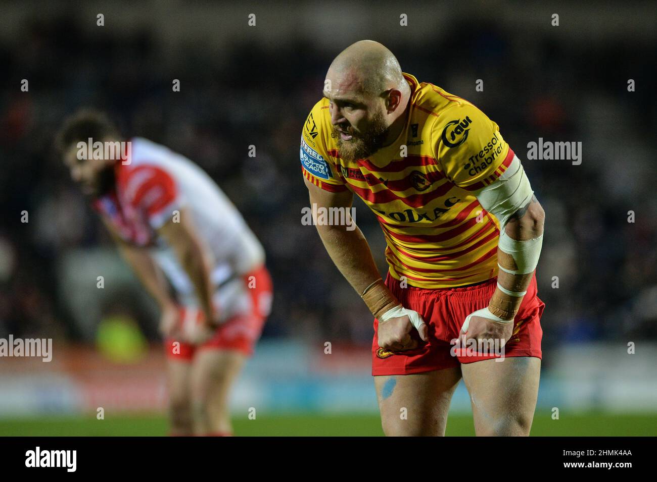 St. Helens, England - 10. Februar 2022 - Gil Dudson von Catalan Dragons macht während der Rugby League Betfred Super League Runde 1 eine Pause St. Helens vs Catalan Dragons im Totally Wicked Stadium, St. Helens, UK Dean Williams Stockfoto